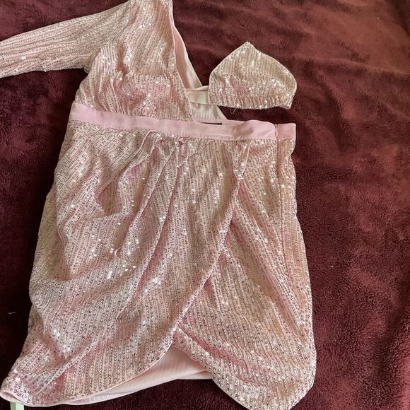 Area Stars Pink Sequin Asymmetric Cut Out Party Mini Dress Size M - Picture 5 of 7